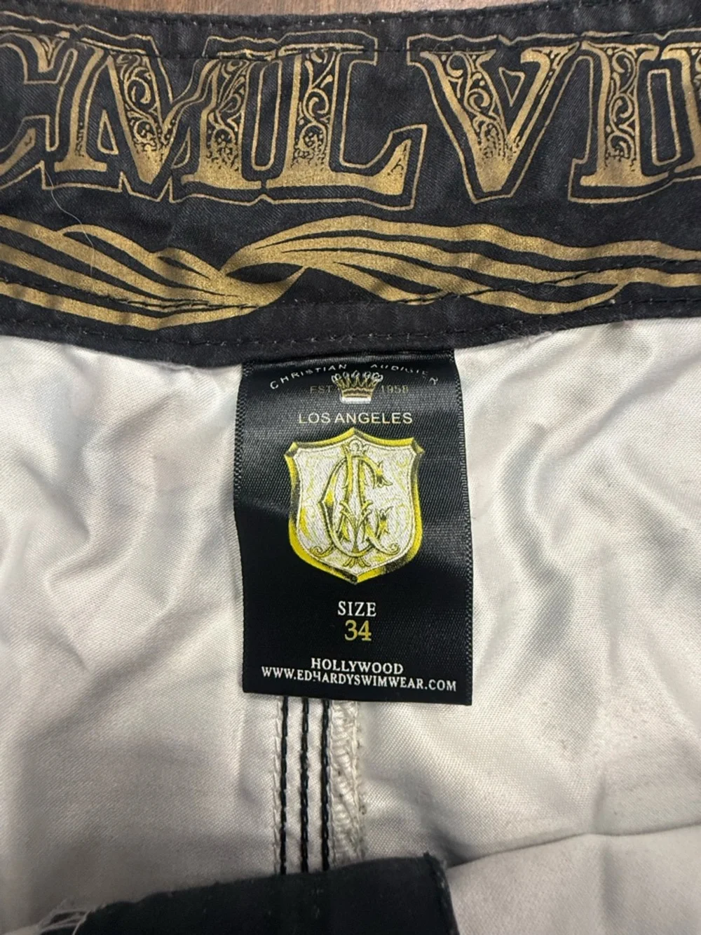 Christian Audigier Ed Hardy Board Shorts with Multicolor Graphics Y2K